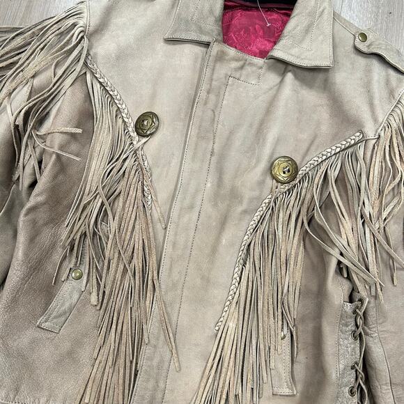 Vintage Indian Motorcycles Fringe Tassel Brown Leather Jacket Size Large L B3 - Picture 2 of 11